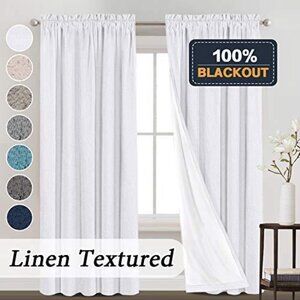 Linen Blackout Curtains 84 Inches Long Blackout Curtains for Bedroom Thermal 2pc